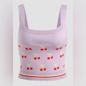 Listicle‎ Lavender Cherry Knit Crop Tank Top Square Neck Women's M